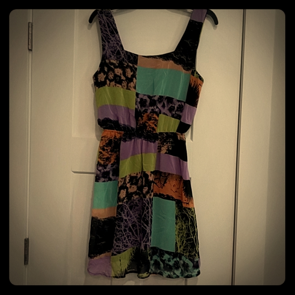 Short nauture negative print chiffon dress